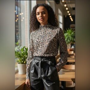 Express Black and White Patterned Blouse